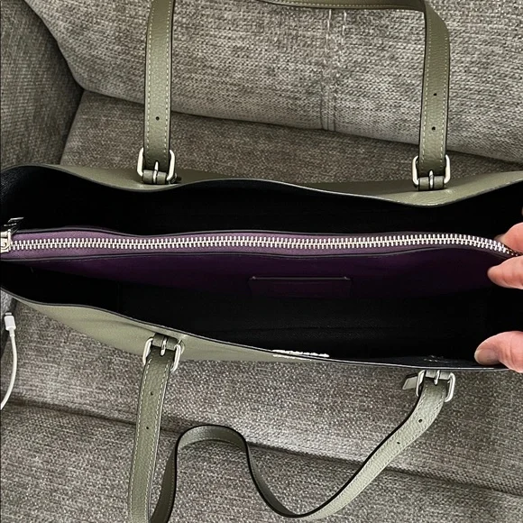 Coach Olive Leather Tote with Silver Hardware - Picture 3 of 4